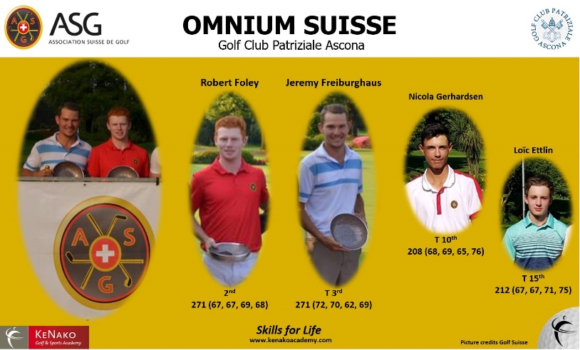 KeNako Academy, Robert Foley 2nd and Jeremy Freiburghaus 3rd in Omnium Suisse Golf Tournament, article.
